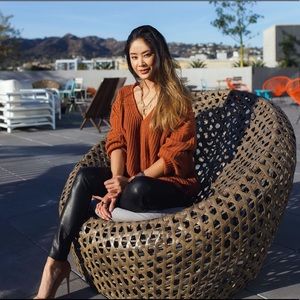 🧡Lace-Up Back Oversized V-Neck Knit Sweater🧡